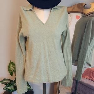 Vintage Green Cashmere Collared Pullover Sweater